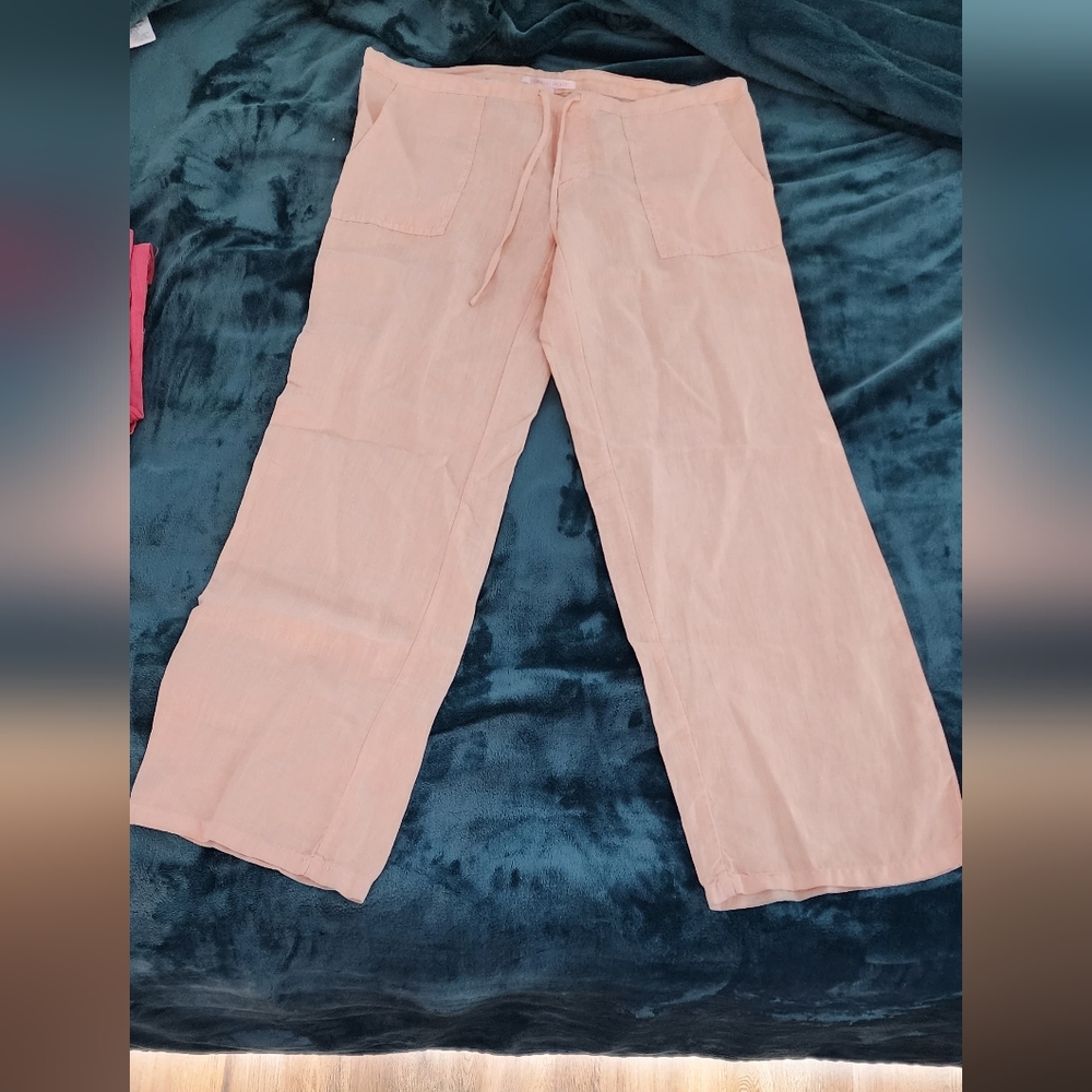Victoria's Secret Wide Leg Linen-Blend Pants in Light Peach
